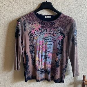 Vintage Jamee J Cotton embellished 3/4 sleeve top